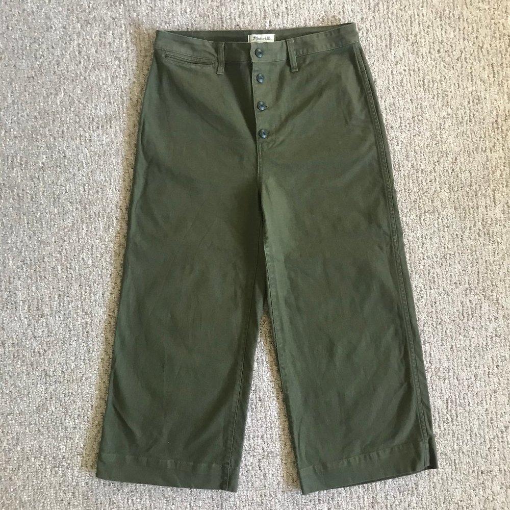 Madewell Emmett Green Wide Leg Crop Button Pants